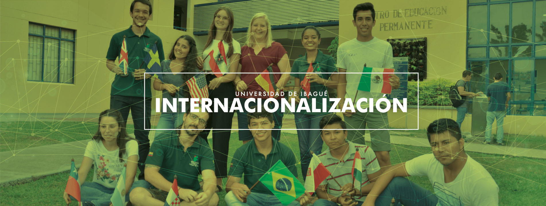 Imagen de cabecera de la dependencia relaciones internacionales de Unibagué, en la imagen se presentan estudiantes de intercambio 