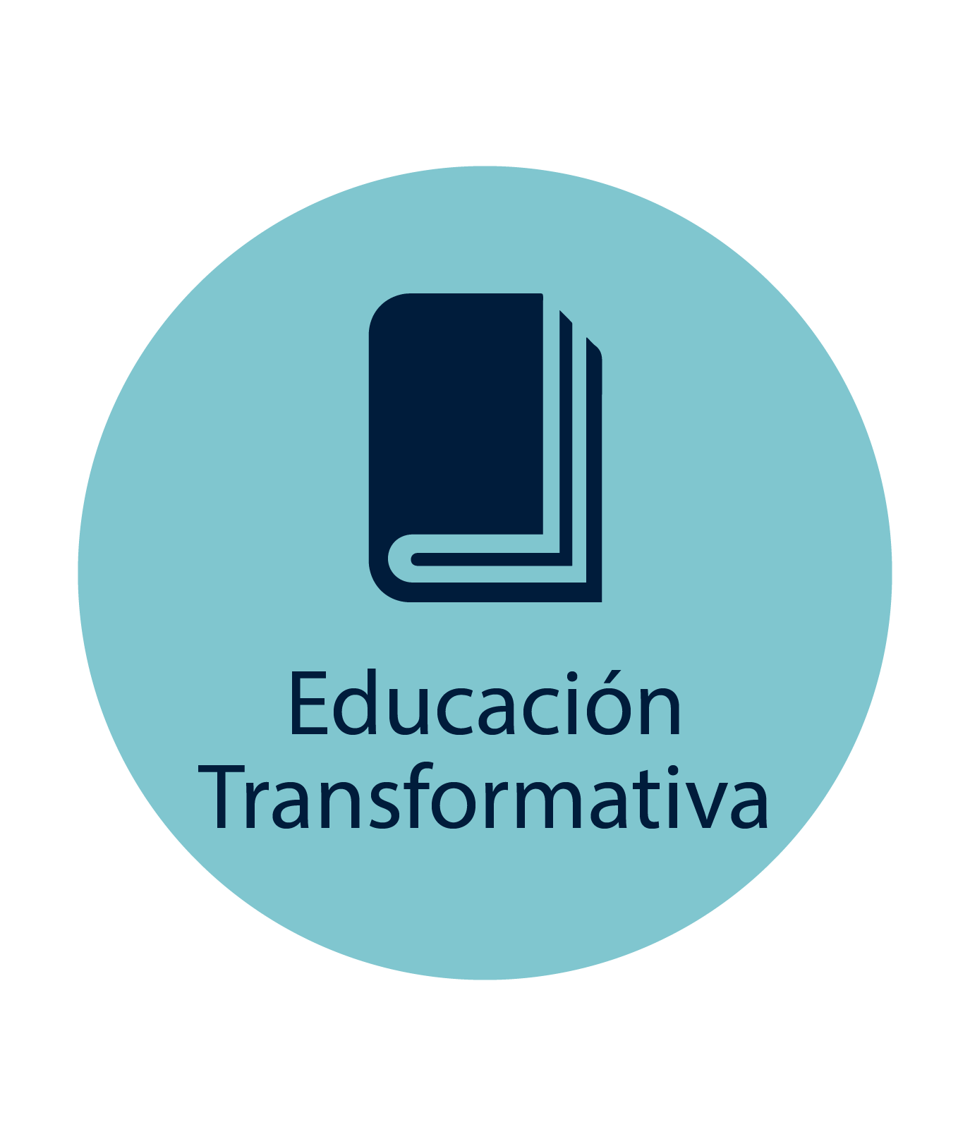 Icono de educación transformativa de color azul con libro